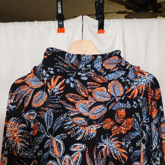 Lildy Sz Large Jacket Hood Blue Floral Soft Knit Front Pocket Long Sleeve - Picture 6 of 13